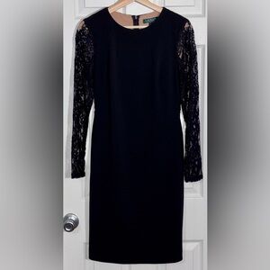 Lauren Ralph Lauren Black Lace Sleeve Sheath Dress Size 2 NWT